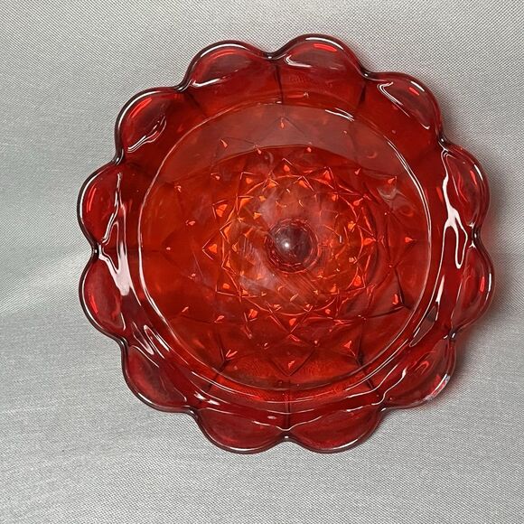 Vintage Amber is Footed Compote Scalloped Edge Red/Orange-UV - Picture 10 of 16